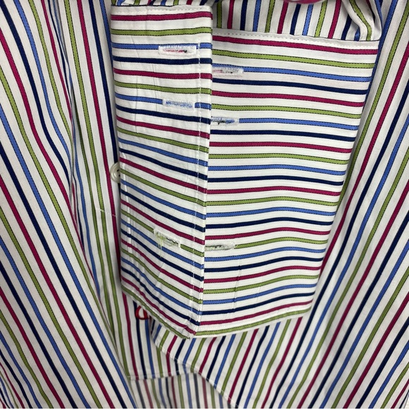 David Donahue Men's Formal Double Cuff Dress Shirt Striped Multicolor - Picture 5 of 6